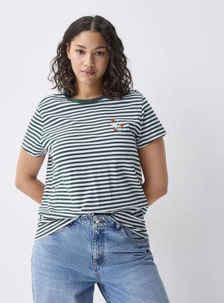 Twik Womens Small embroidery striped T-shirt Relaxed fit
