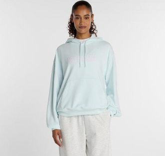 New Balance Mujer Wavy Oversized Hoodie en Azul, Vell&oacute;n de algod&oacute;n, Talla XL