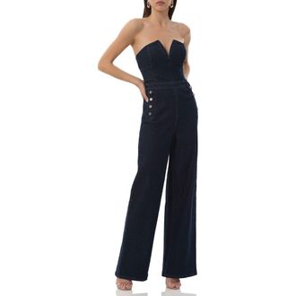 AFRM Bailey Strapless Denim Jumpsuit in Midnight Rinse Wash at Nordstrom Rack, Size Large