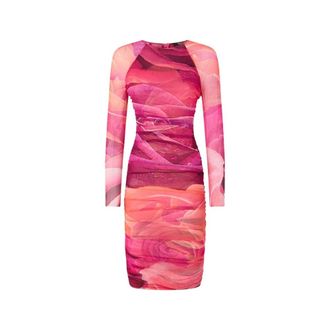 Roberto Cavalli Midi Dresses, female, Pink, Size: 2XS Rose Print Sheath Dress