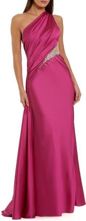 Mac Duggal One Shoulder Charmeuse Gown With Beaded Cutout in Magenta at Nordstrom, Size 12