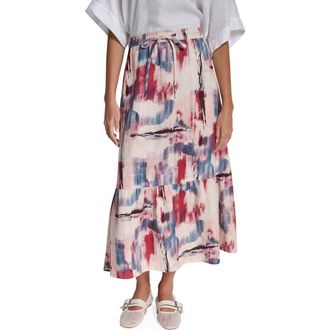 DKNY Print Linen Midi Skirt in Urban Bloom at Nordstrom, Size X-Small