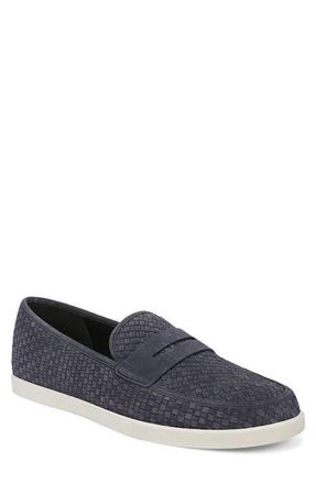 Vince Santino Woven Suede Penny Loafer in Blue Ink at Nordstrom, Size 10.5