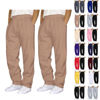Generic Pack of 2 Mens Joggers Mens Jogging Sweatpants with Drawstring Solid Tracksuits Bottoms Straight Wide Leg Casual Trousers for Mens UK Gym Sports Activ