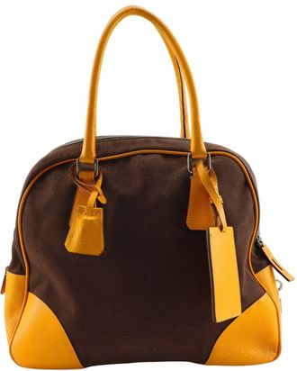 Prada Brown Canvas Boston Bag Tote Bag (Pre-Owned)