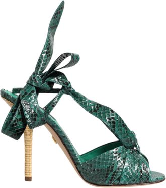 Dolce & Gabbana Green Python Leather Heels Sandals Womens Shoes