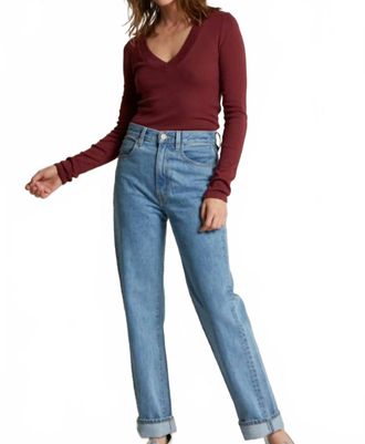 perfectwhitetee V-Neck Rib Long Sleeve Tee In Cranberry