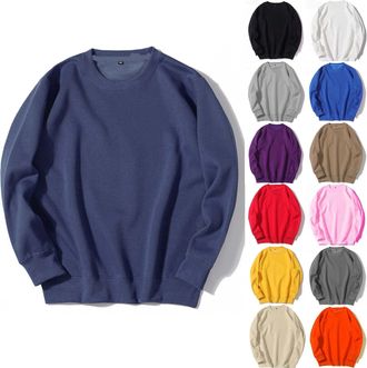 Generic Mens Jumpers Oversized Sweatshirts without Hood Solid Colour Crew Neck Pullover Long Sleeve Sweater Soft Sports Top Lightweight Sweat Shirts for Men A