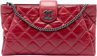 Chanel Pre-owned Quilted Calf Leather Crossbody Bag - Dames - Vintage Clutch - Rood - ONE Size - Leer - Vintage