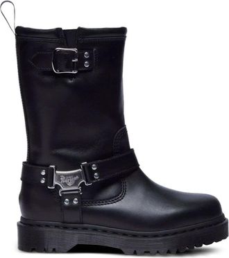 Dr. Martens Mid-Calf Black Leather Boots With Silver-Tone Hardware