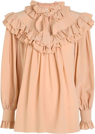 Chloé Ruffled Silk-chiffon Blouse - Beige - 40 (UK12 / M)