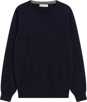 Brunello Cucinelli Round-neck Truien - Heren - Ronde hals truien - Blauw - XL - Truien & Vesten
