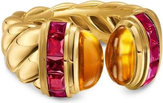 David Yurman Anello in oro giallo 18 carati con citrino e tormalina