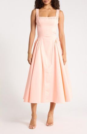 House of CB Dorothy Stretch Pima Cotton Cocktail Midi Dress in Peach at Nordstrom, Size X-Large