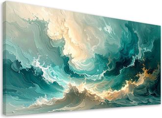 Feeby Cuadro En Lienzo, Olas Abstractas Azules, 120x60