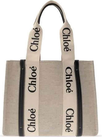 Chlo&eacute; Stijlvolle Woody Tote Tas - Dames - Shoppers - Wit - ONE Size - Linnen - Tassen