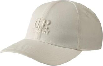 C.P. Company Logo Cap van Gabardine Stof - Heren - Petten - Wit - ONE Size - Katoen - Accessoires