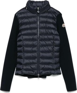 Moncler Down Jackets, female, Blue, S, Navy Zip-Up Hooded Cardigan
