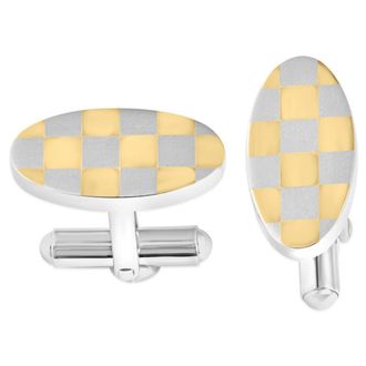 Pompeii3 Mens Stainless Steel And Checkered Gold Polished 11mm Cufflink