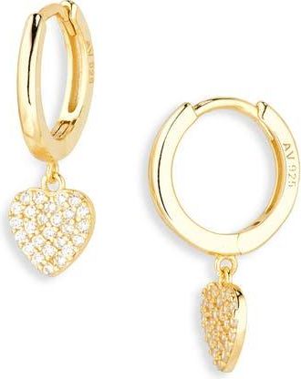 Argento Vivo Pavé Crystal Heart Drop Huggie Hoop Earrings in Gold at Nordstrom Rack