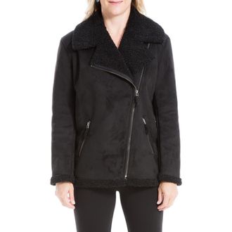 Max Studio Faux Shearling Lined Faux Suede Jacket in Black at Nordstrom Rack, Size Small