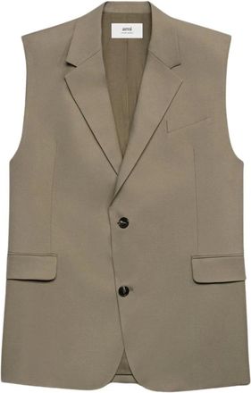 Ami Waistcoats, female, Beige, XS, Virgin Wool Womens Fashion Jacket