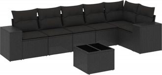 vidaXL Set De Comedor De Jard&iacute;n 7 Pzas Y Cojines Rat&aacute;n Sint&eacute;tico Negro Vidaxl