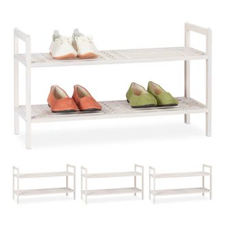 Relaxdays 4 X Muebles Zapateros Apilables, Zapatero Con 2 Baldas, Nogal, R&uacute;stico, Hasta 6 Pares De Zapatos, 41x69x27 Cm, Blanco