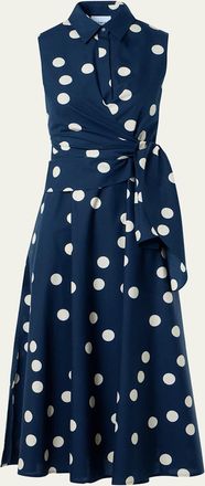 Akris Polka-Dot Cotton Poplin Sleeveless Midi Shirtdress