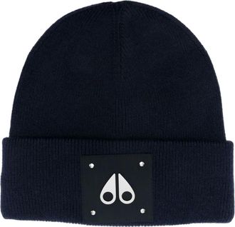Moose Knuckles logo-plaque beanie - men - Wool - One Size - Blue