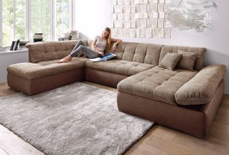 Domo Collection Wohnlandschaft »Moric U-Form, auch in Cord, Breite 353cm, viel Platz« im XXL-Format, wahlweise mit Bettfunktion und Armlehnenverstellung