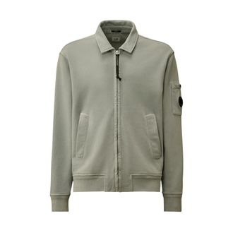 C.P. Company Zip-throughs, male, Gray, Size: 2XL Cotton Diagonal Fleece Zip Lens Sweatshirt