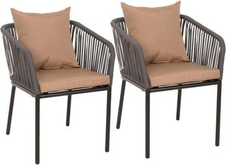 Hhg Hhg - Lote De 2 Sillas De Jard&iacute;n 616, Reposabrazos Para Exterior, Tejido De Cuerda De Aluminio Resistente A La Intemperie Rope, Coj&iacute;n Antracita Taupe