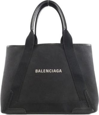 Balenciaga Pre-owned Tote Bags, male, Black, Size: ONE SIZE Pre-owned Navy Cabas leather tote bag