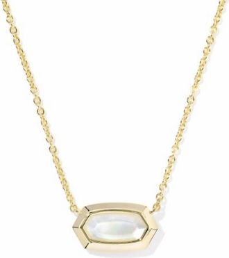 Kendra Scott Womens Lisa Bezel Short Pendant Necklace In Gold Ivory Mother Of Pearl