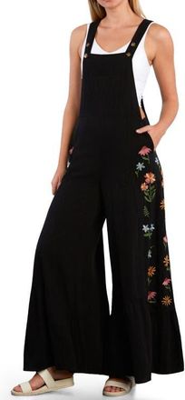 BILLY T Embroidered Butterfly Overalls in Caviar at Nordstrom, Size X-Small