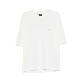 Emporio Armani T-Shirts, male, White, Size: 2XL Over-fit Jersey T-Shirt with Used-Effect Logo Print