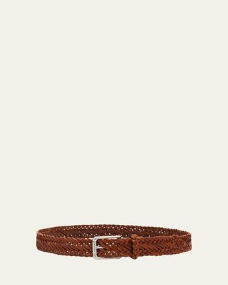 Ralph Lauren Purple Label Mens Braided Vachetta Leather Belt