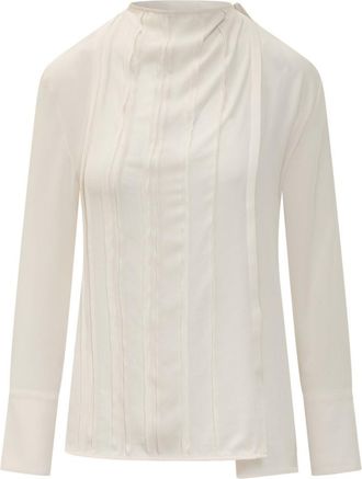 Victoria Beckham Off White Pleated Round Neck Top