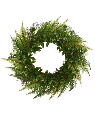 Nearly Natural 23In Assorted Fern Wreath Uv Resistant (Indoor/Outdoor)