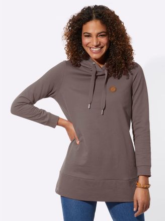 Casual Looks Longsweatshirt CASUAL LOOKS, Damen, Gr. 36, grau (dunkeltaupe), 100% Baumwolle, unifarben, Sweatshirts Longsweatshirt