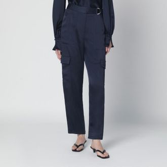 SIMKHAI Carolina trousers in midnight blue shiny satin