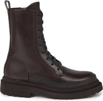 Brunello Cucinelli Monili-embellished leather boots - women - Leather - 41 - Brown