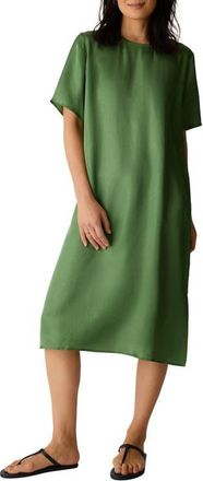 Eileen Fisher Short Sleeve Satin Dress in Field at Nordstrom, Size Xx-Small