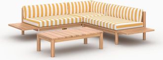 Rendez-Vous D&eacute;co Sal&oacute;n de jard&iacute;n para 4 personas en teca maciza y tela a rayas amarilla