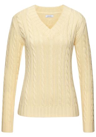 Lascana V-Ausschnitt-Pullover LASCANA, Damen, Gr. 32/34, gelb, Strick, Obermaterial: 50% Baumwolle, 50% Polyacryl, Zopfmuster, figurumspielend h&uuml;ftlang, V-Aus