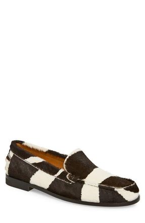 Tod's Genuine Calf Hair Stud Detail Slipper Loafer in Bianco/Moro at Nordstrom, Size 8.5Us