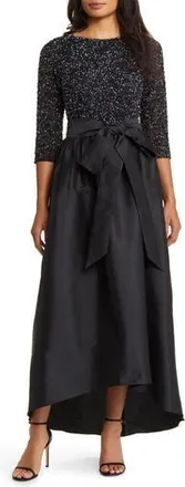Pisarro Nights Beaded Bodice Taffeta A-Line Gown in Black/gunmetal at Nordstrom Rack, Size 10