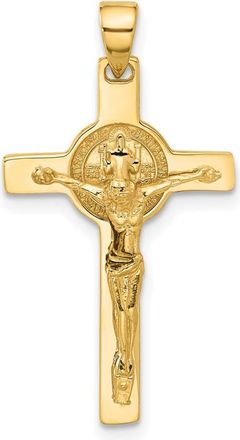 Diamond2Deal 14k Yellow Gold Polished Crucifix St Benedict Pendant