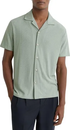 Reiss Frederick Textured Stripe Camp Shirt in Mint Green at Nordstrom, Size Xx-Large